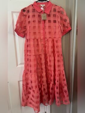 UMGEE Checkered Button-Front Tiered Dress